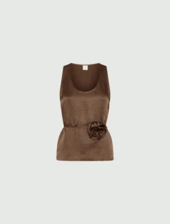 Top con fiore abbinato - MARRONE