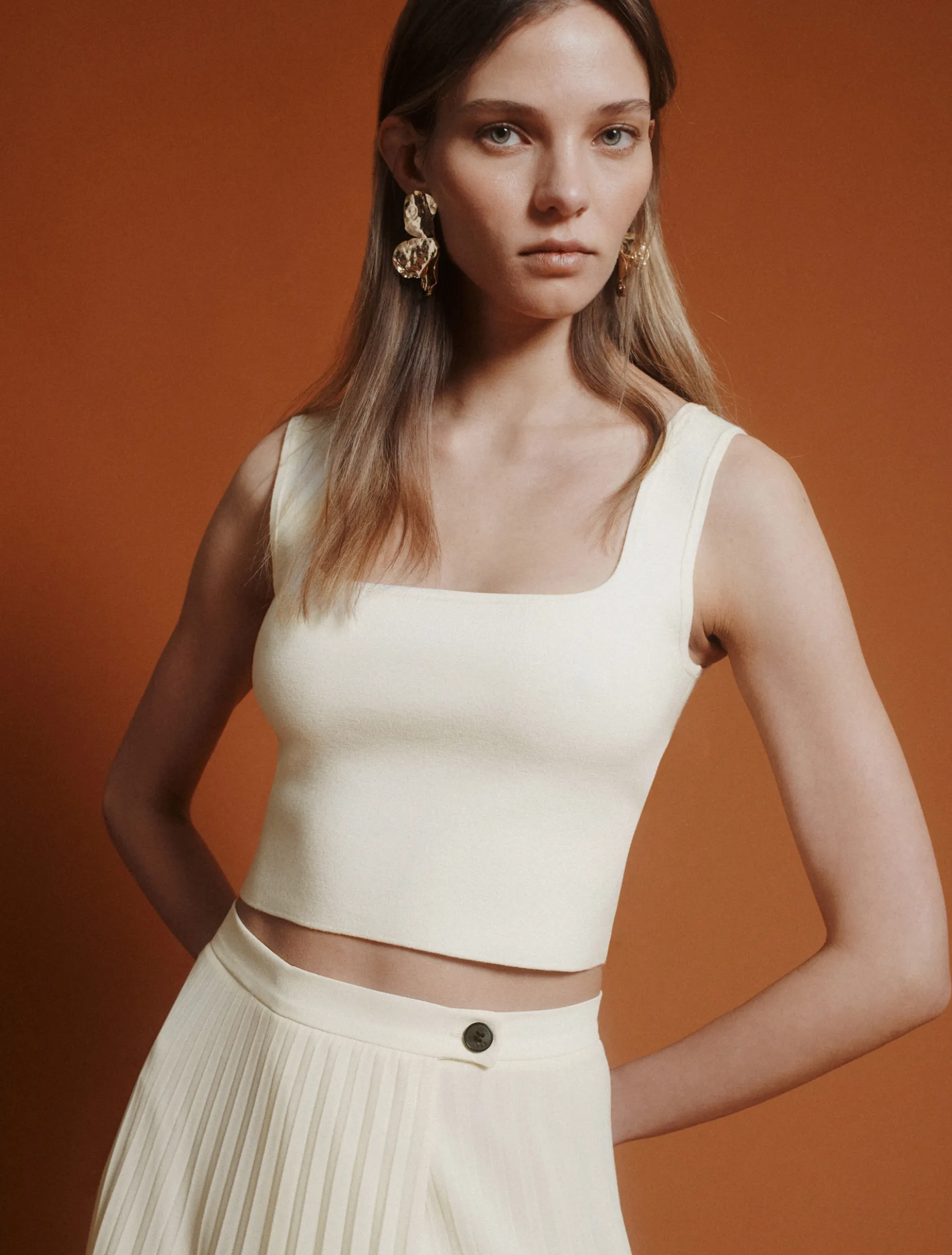 Top corto in maglia di viscosa - BIANCO