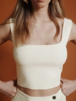 Top corto in maglia di viscosa - BIANCO