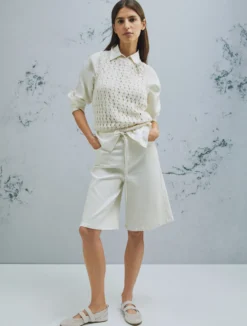 Top in cotone mouliné - BIANCO LANA