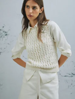 Top in cotone mouliné - BIANCO LANA