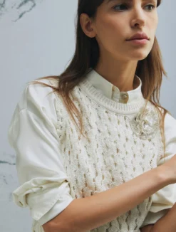 Top in cotone mouliné - BIANCO LANA
