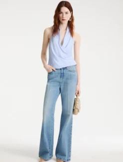 Top incrociato e drappeggiato - AZZURRO