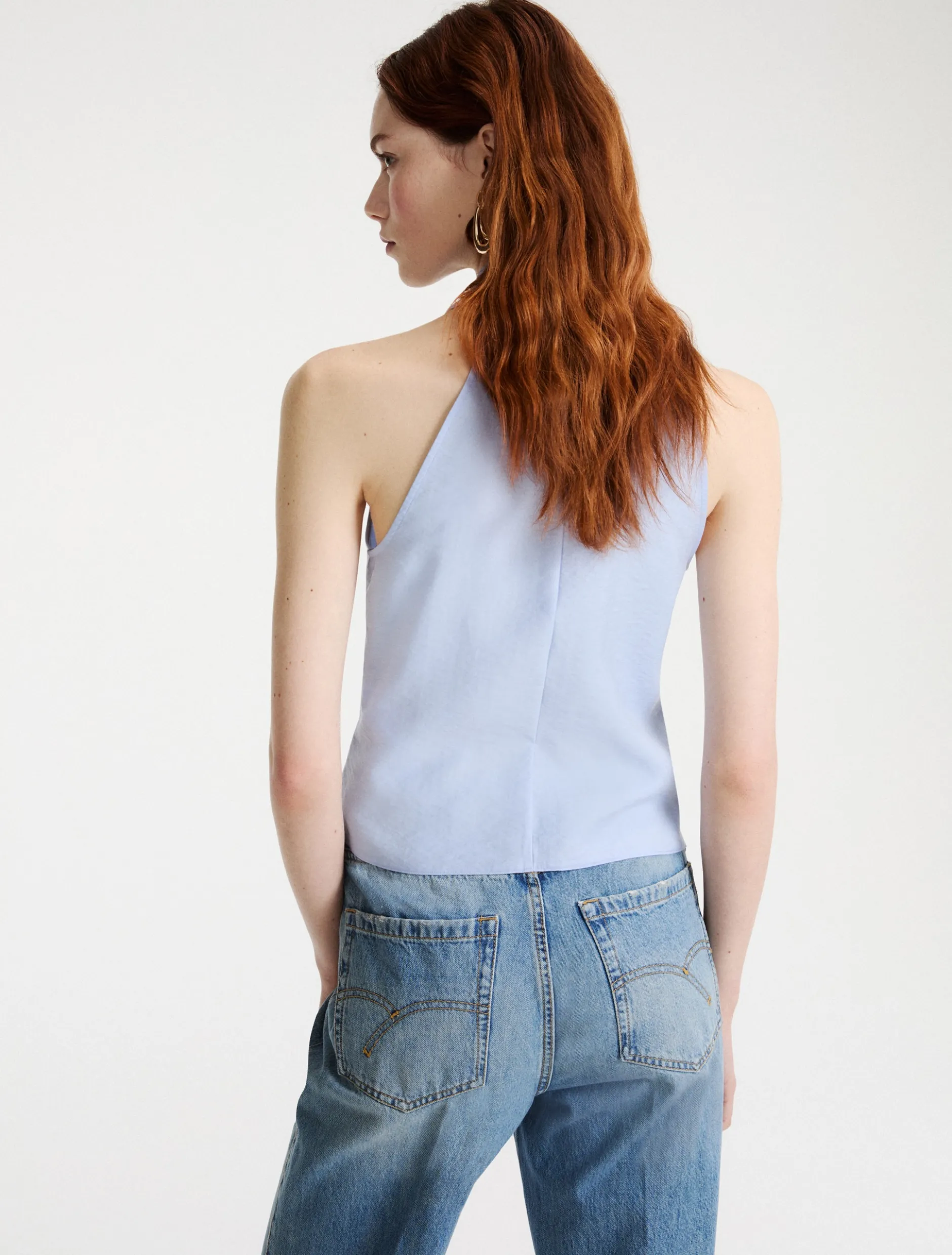Top incrociato e drappeggiato - AZZURRO