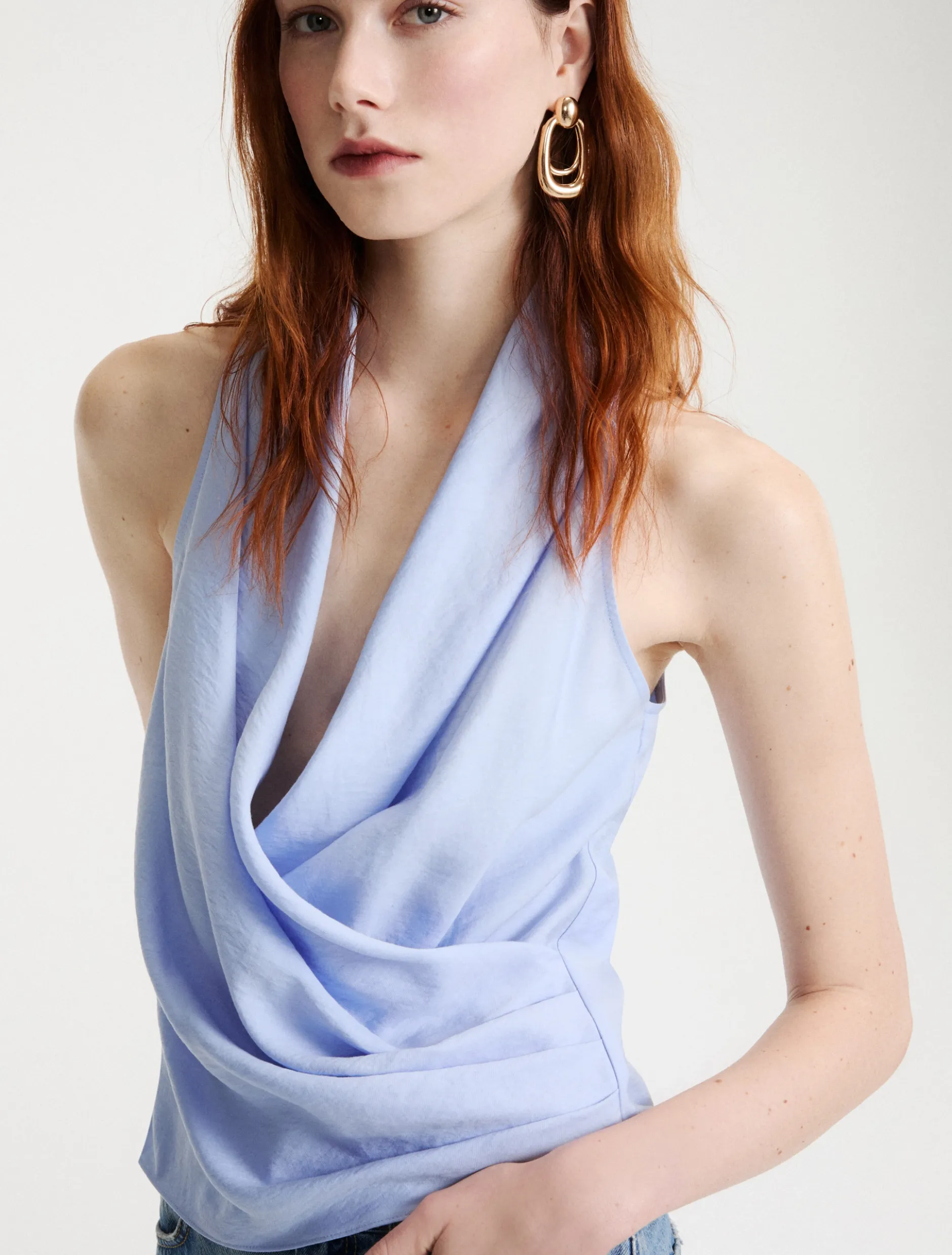 Top incrociato e drappeggiato - AZZURRO