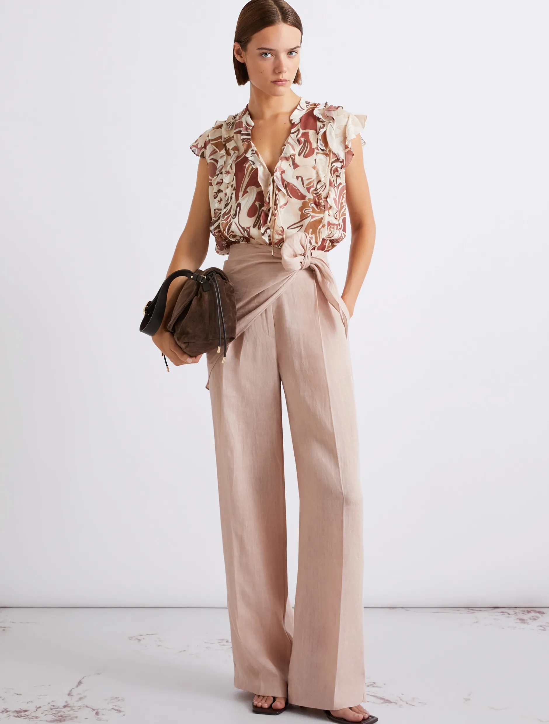 Top in georgette stampato - MATTONE ROSSO