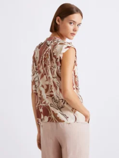 Top in georgette stampato - MATTONE ROSSO