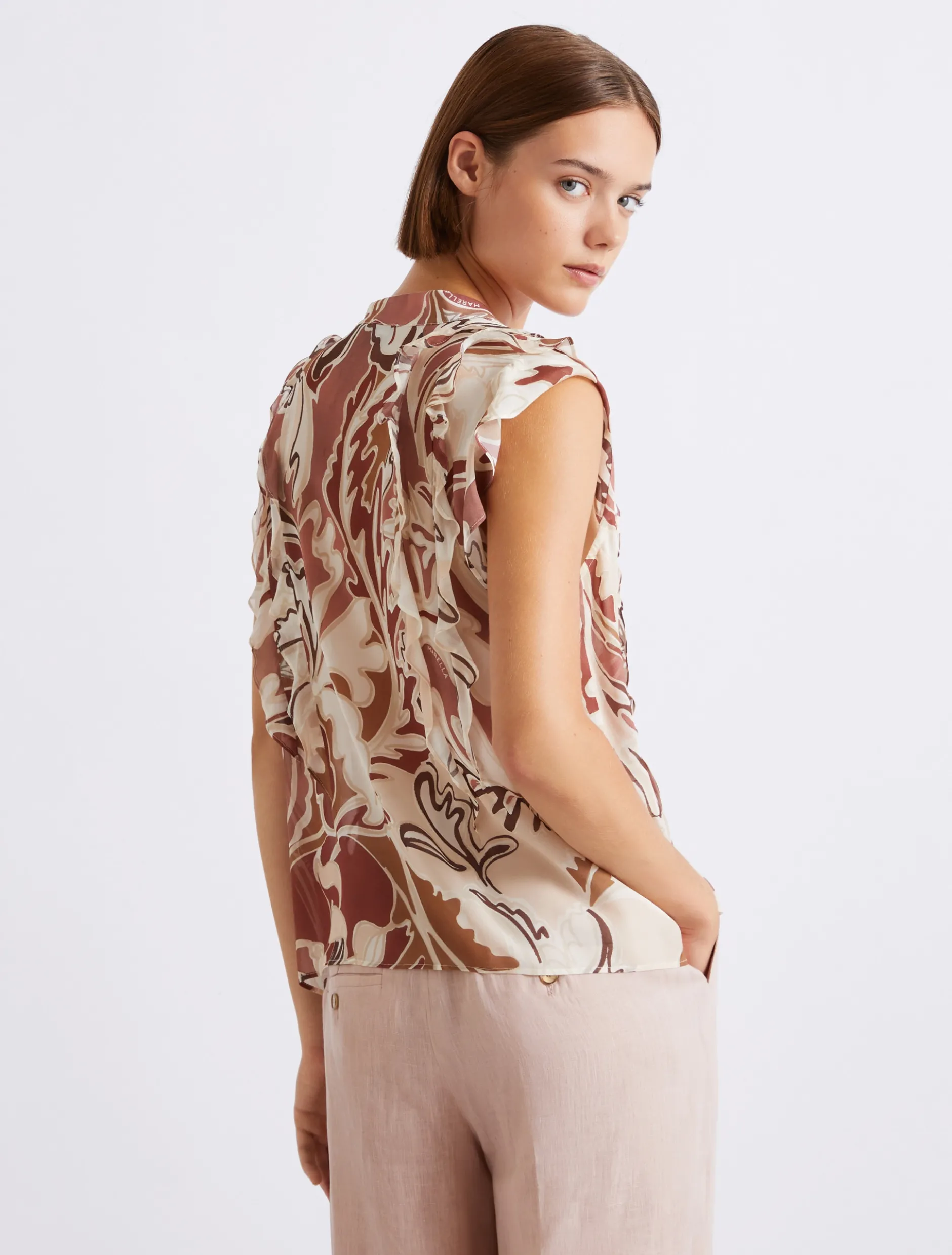 Top in georgette stampato - MATTONE ROSSO