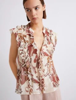 Top in georgette stampato - MATTONE ROSSO