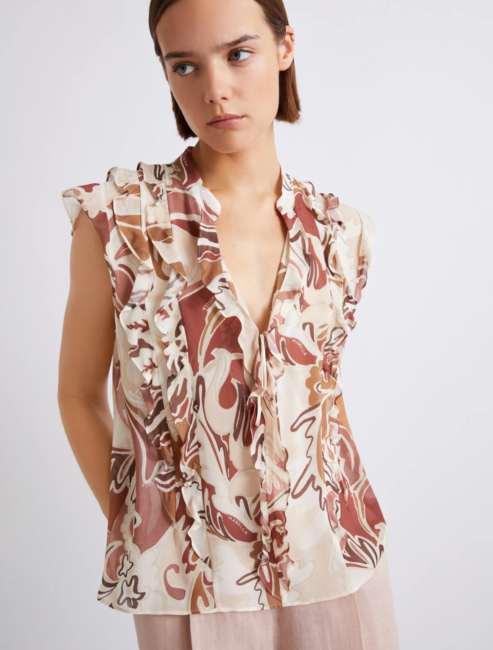 Top in georgette stampato - MATTONE ROSSO