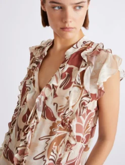 Top in georgette stampato - MATTONE ROSSO