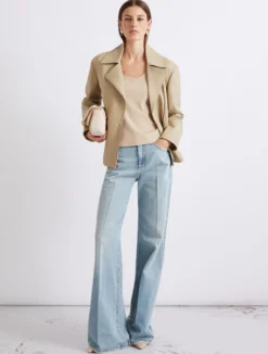 Top in jersey a costine - BEIGE