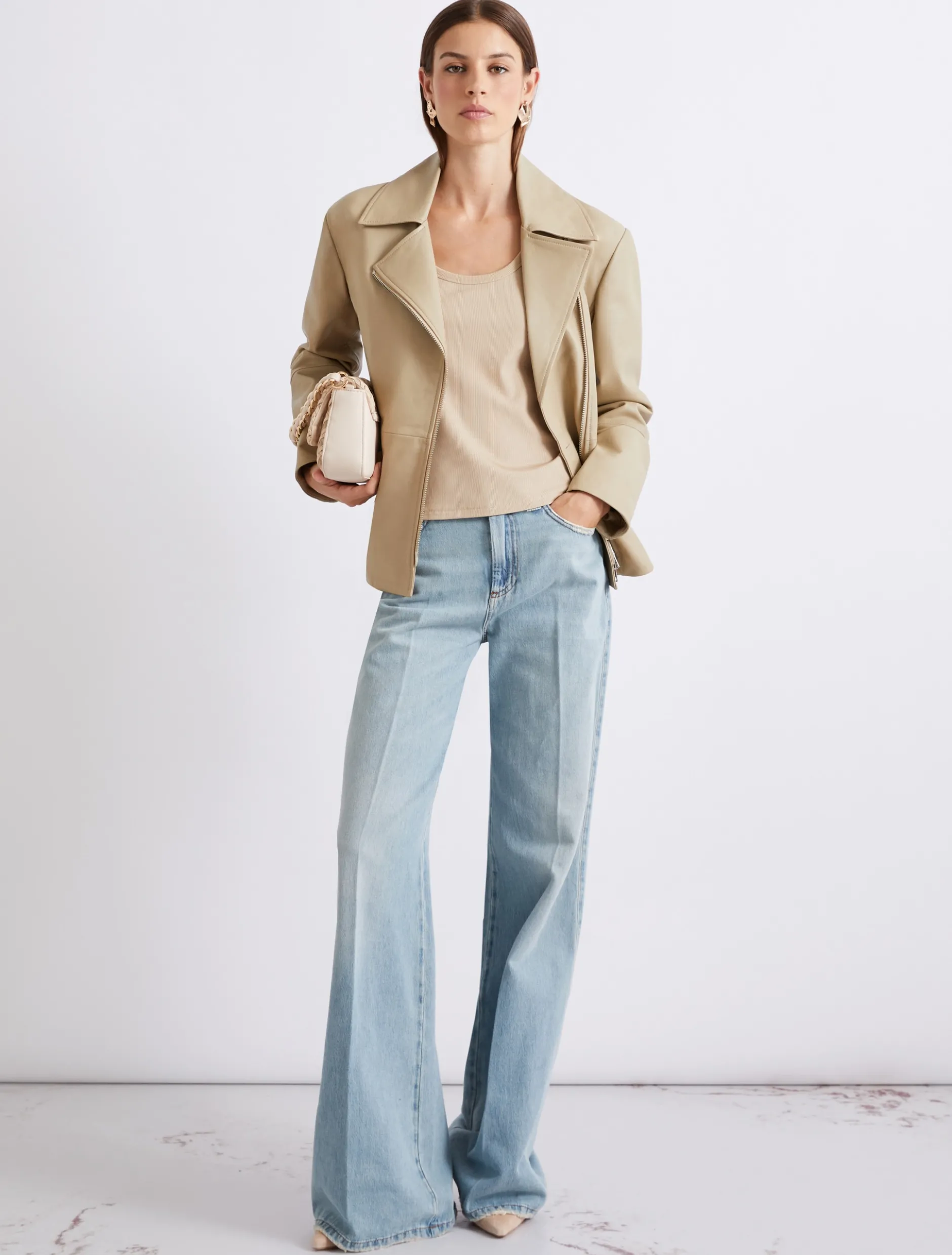 Top in jersey a costine - BEIGE