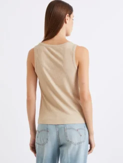Top in jersey a costine - BEIGE