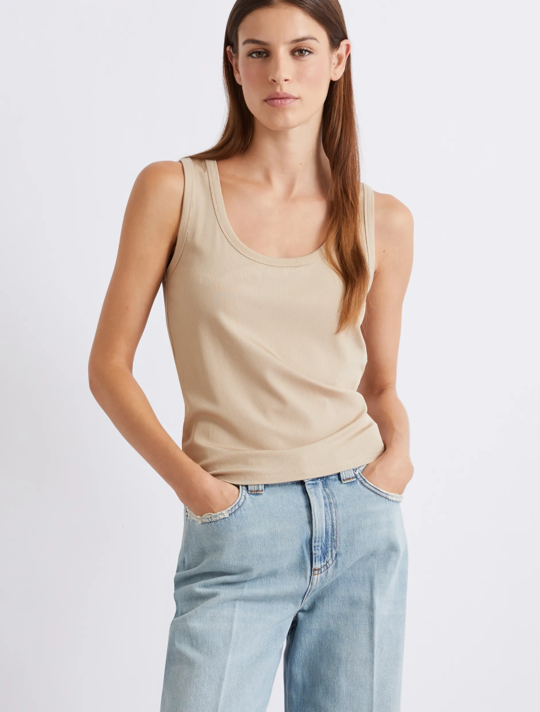 Top in jersey a costine - BEIGE