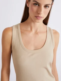 Top in jersey a costine - BEIGE