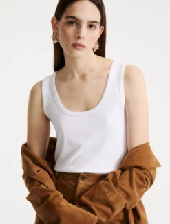 Top in jersey a costine - BIANCO