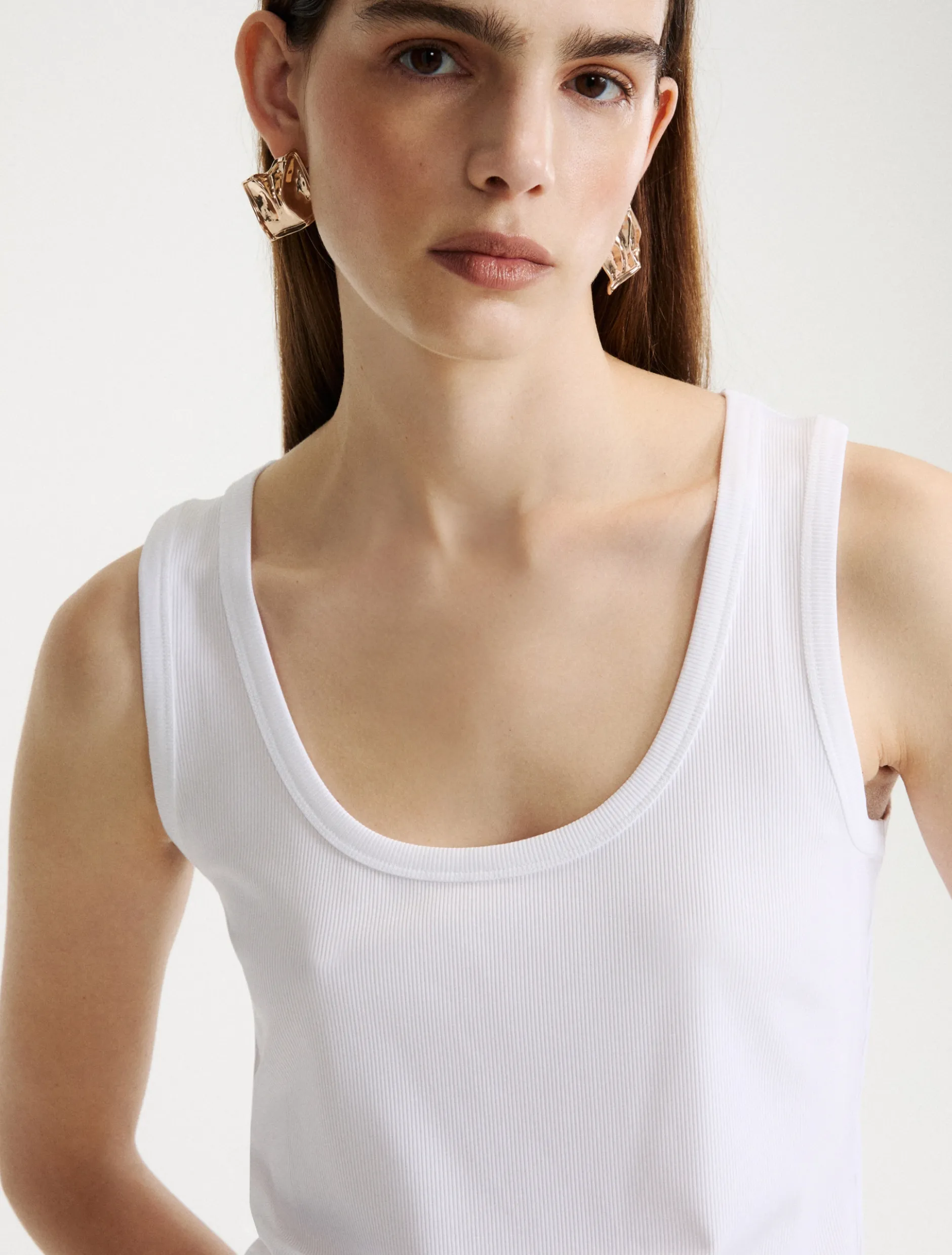 Top in jersey a costine - BIANCO