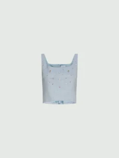Top in lino e viscosa stretch - AZZURRO