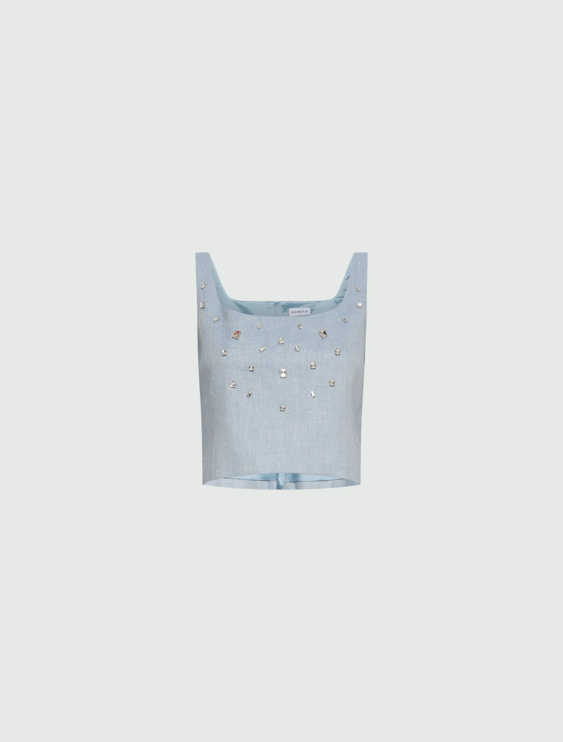 Top in lino e viscosa stretch - AZZURRO