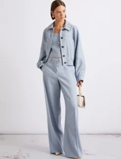 Top in lino e viscosa stretch - AZZURRO
