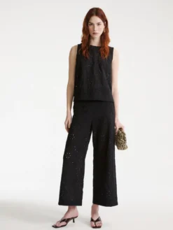 Top in mussola sangallo - NERO