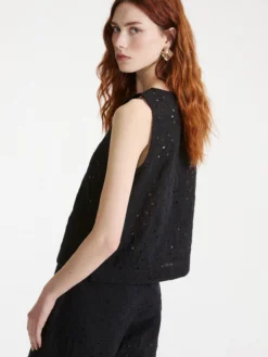 Top in mussola sangallo - NERO