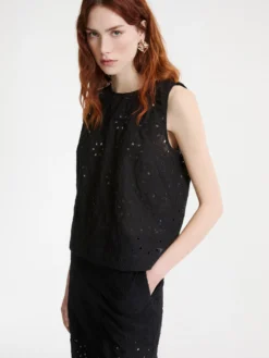 Top in mussola sangallo - NERO