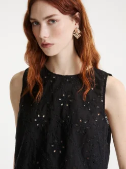 Top in mussola sangallo - NERO