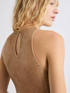 Top in rete con strass - BEIGE