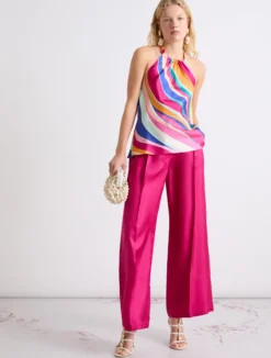 Top in seta con scollo all'americana - FUXIA
