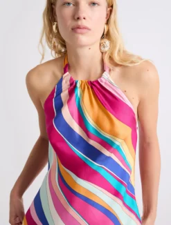 Top in seta con scollo all'americana - FUXIA