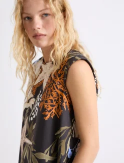 Top smanicato in cotone stretch - NERO