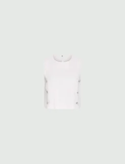 Top smanicato in misto lino stretch - ROSA