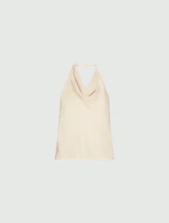 Top smanicato in twill - PANNA