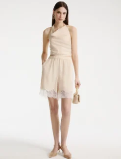 Top smanicato in twill - PANNA