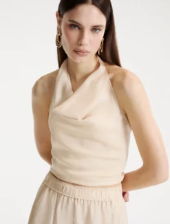 Top smanicato in twill - PANNA