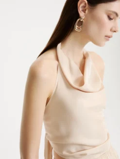 Top smanicato in twill - PANNA