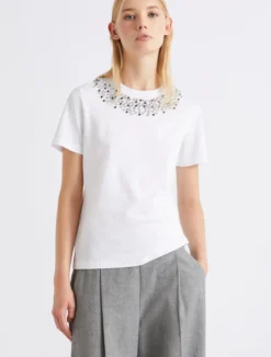 T-shirt con dettagli gioiello - BIANCO OTTICO