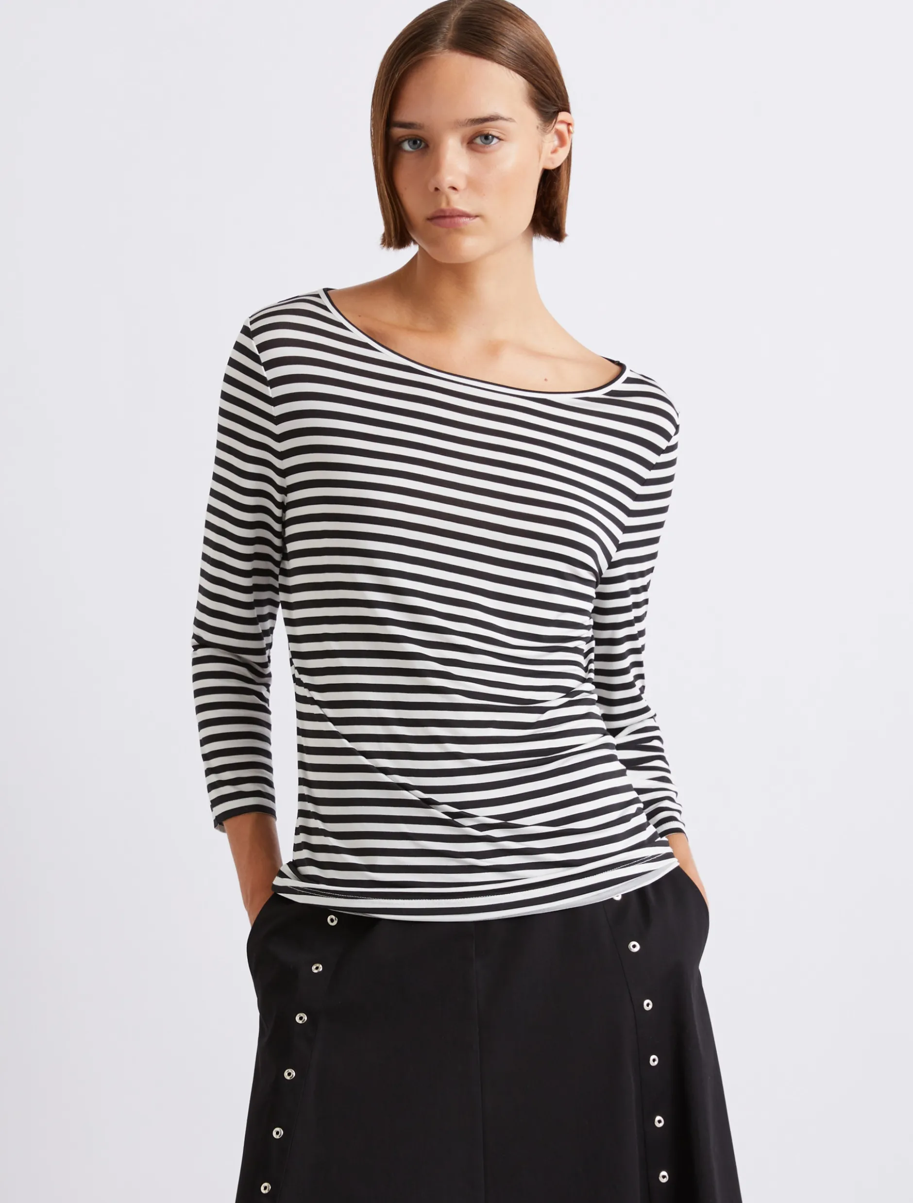 T-shirt in jersey a righe - PANNA