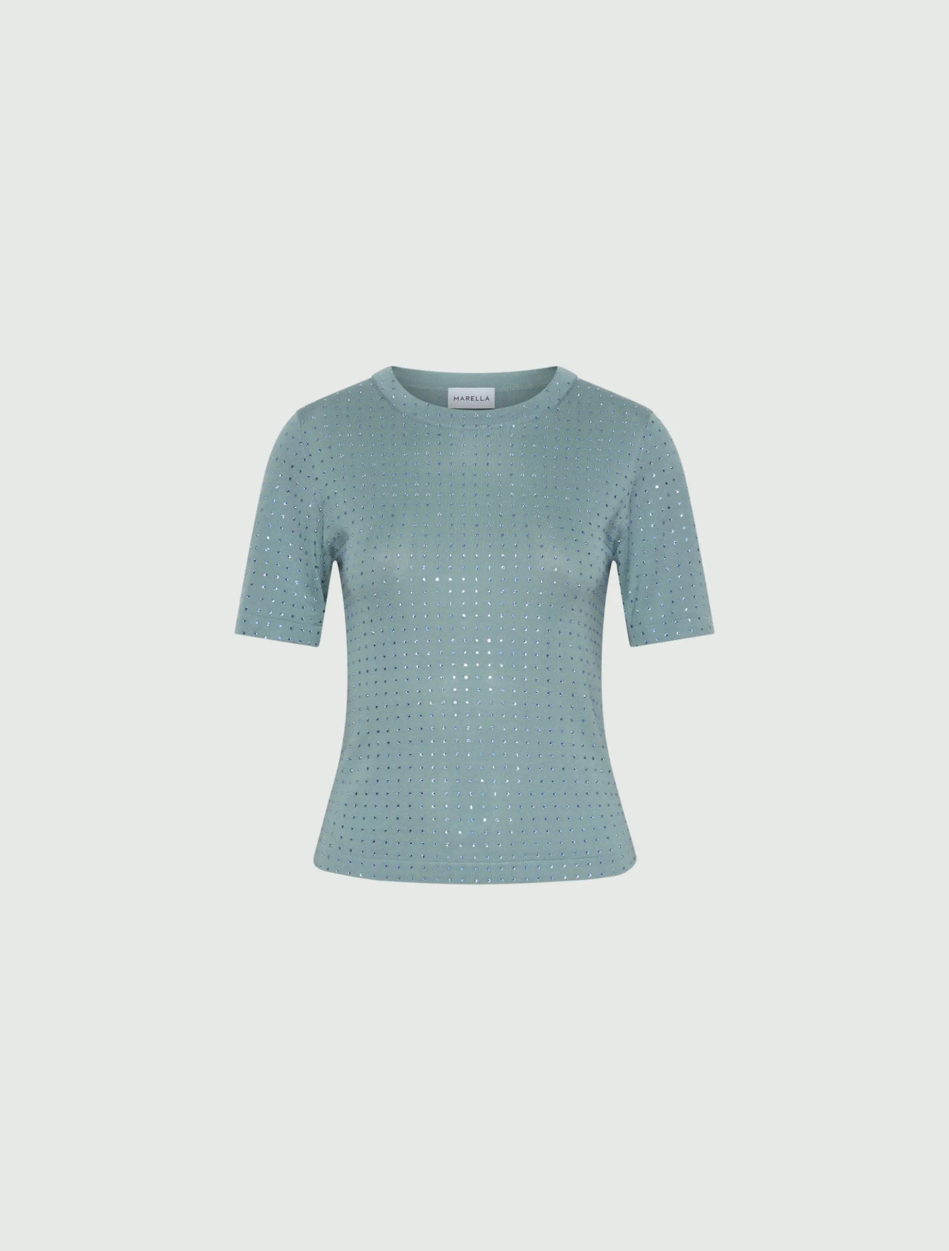 T-shirt in maglia con cristalli - AZZURRO