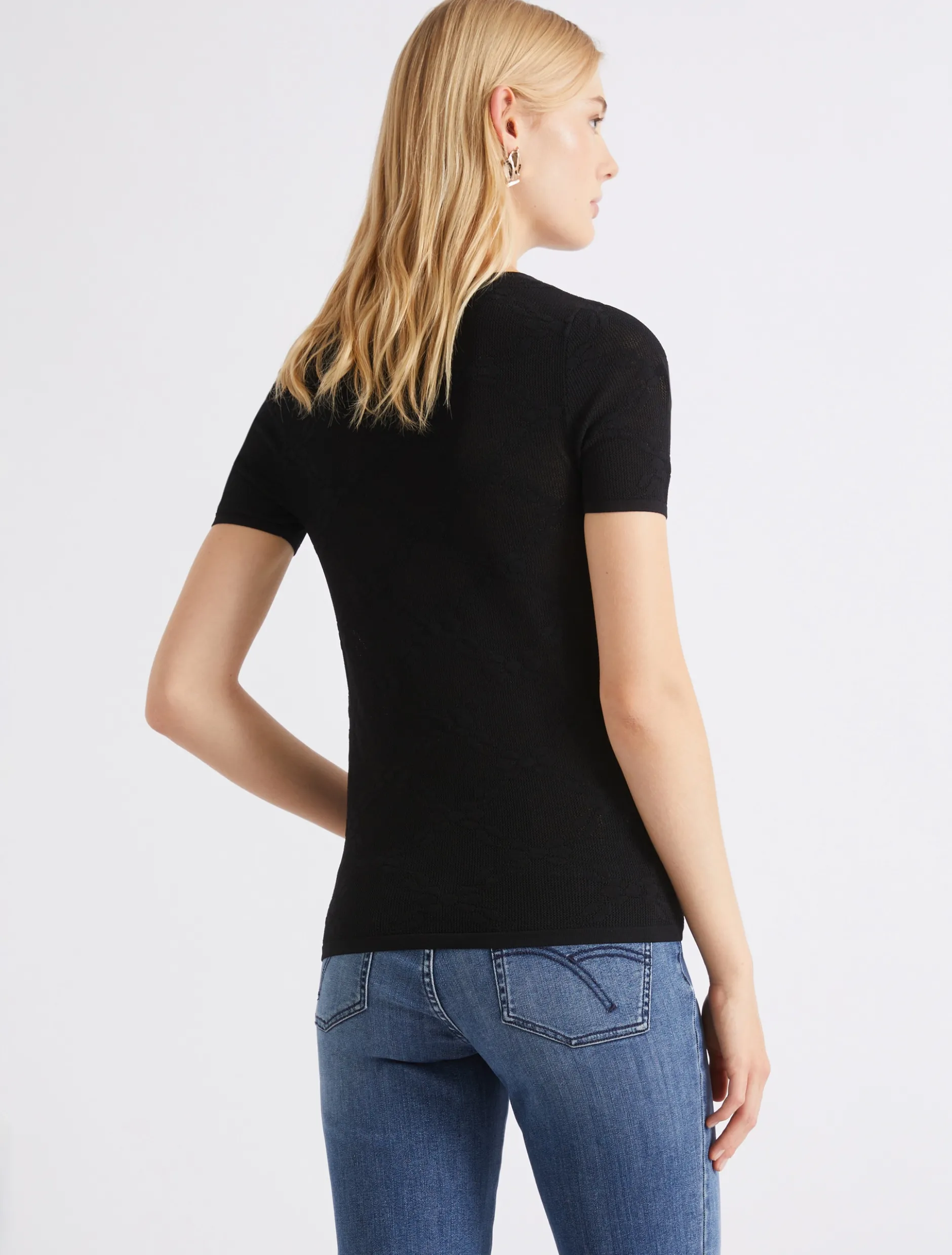 T-shirt in maglia pizzo ultra light - NERO