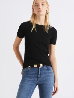 T-shirt in maglia pizzo ultra light - NERO