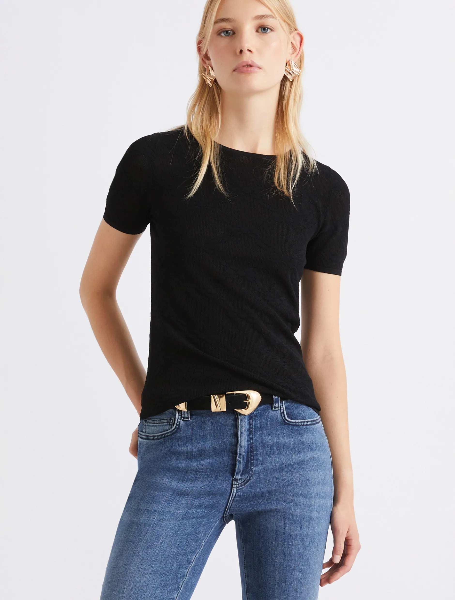 T-shirt in maglia pizzo ultra light - NERO