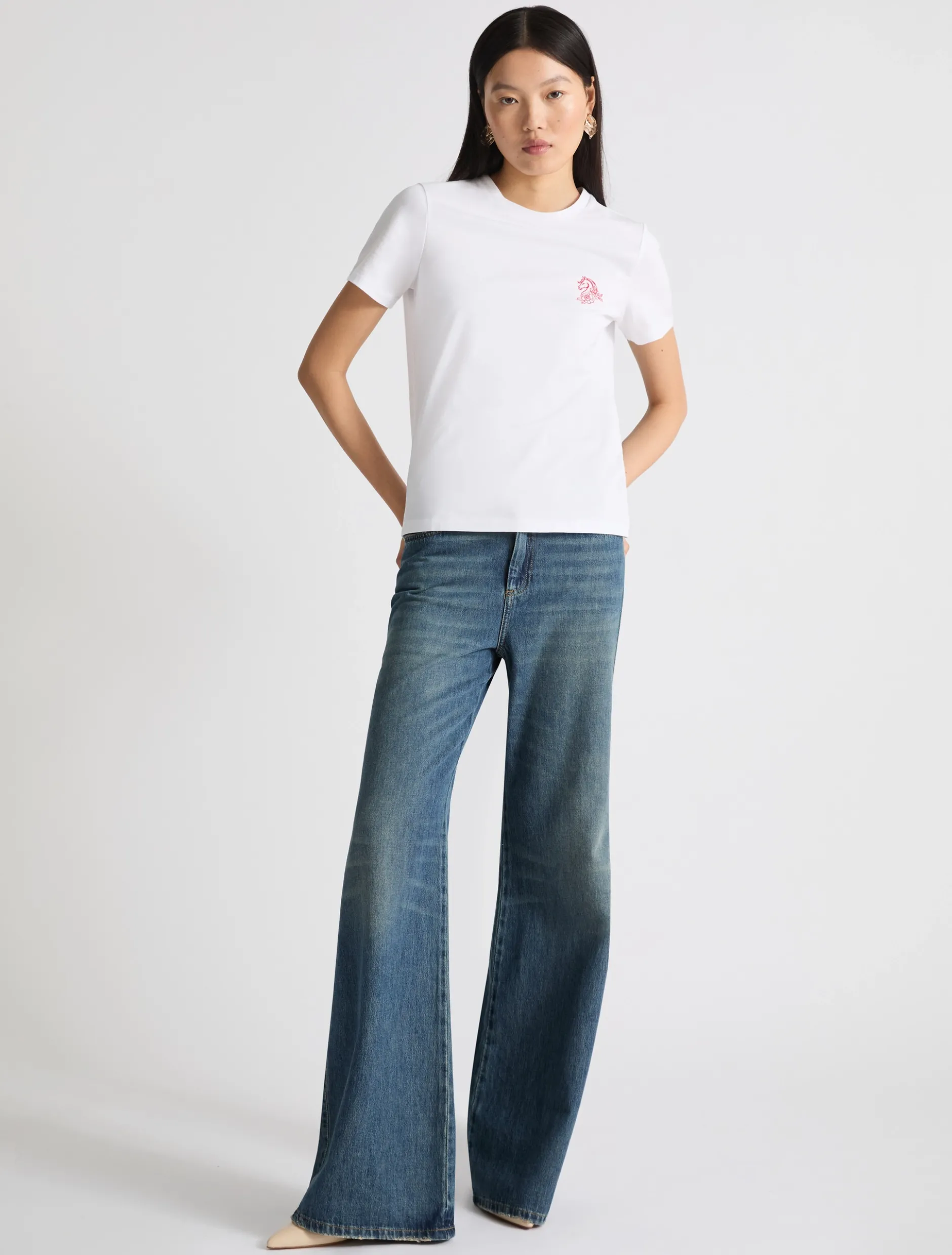 T-shirt in puro cotone con ricami - BIANCO OTTICO