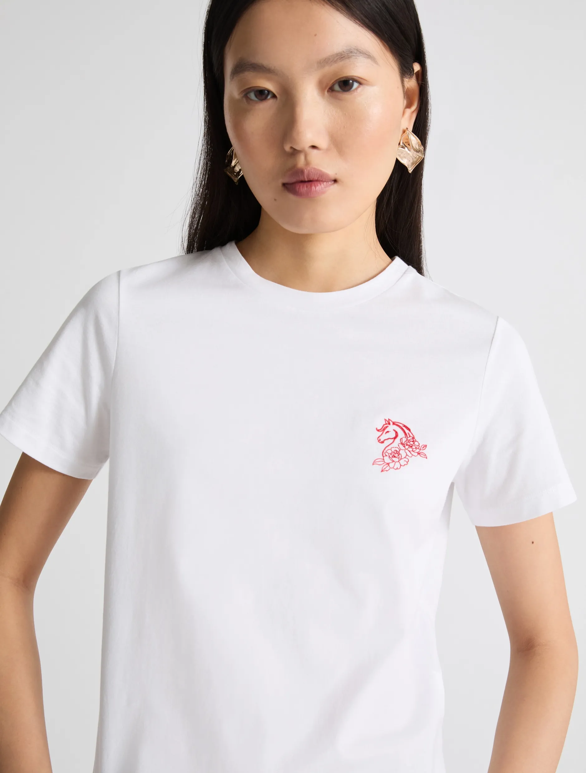 T-shirt in puro cotone con ricami - BIANCO OTTICO