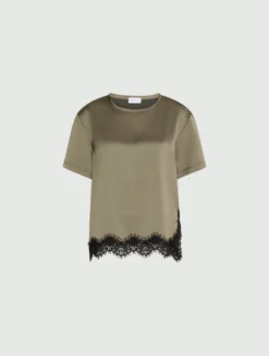 T-shirt in raso con pizzo - KAKI