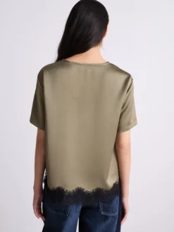 T-shirt in raso con pizzo - KAKI