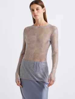 T-shirt in rete strass - GRIGIO