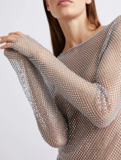 T-shirt in rete strass - GRIGIO